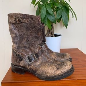 Frye Distressed Brown Textured Leather Boots 8.5